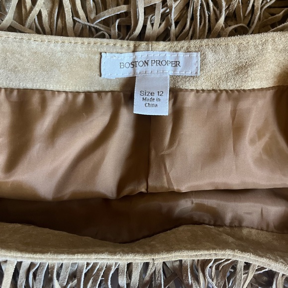 Boston Proper 100% leather fringe skirt 12 - Picture 3 of 6